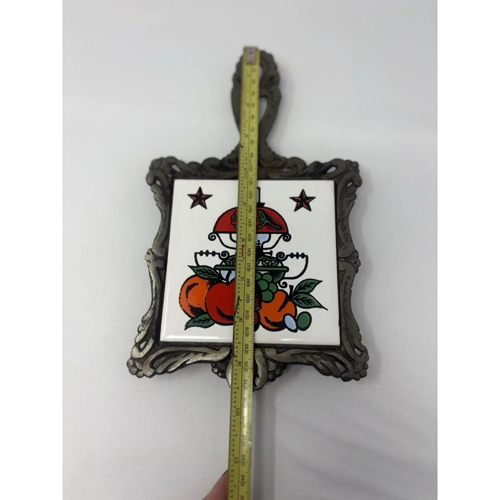 Fruit Lamp Trivet Cast Iron Ceramic Tile Hot Pad Spoon Rest Kitchy Vintage 1970s